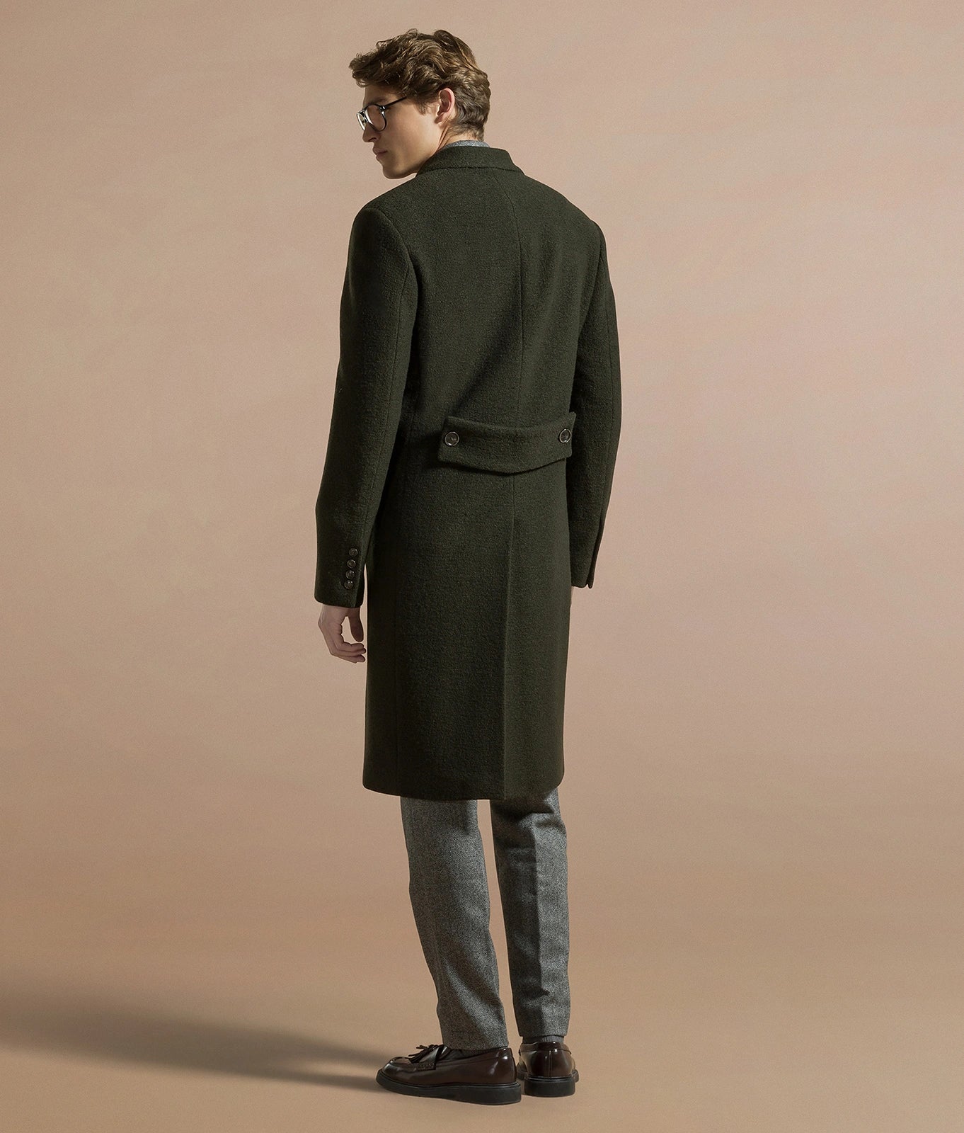 Raincoat in micro check wool with raglan shoulders NOTTING HILL